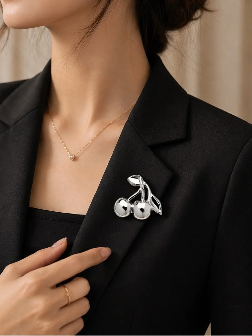 Silver Cherry Cute Brooch